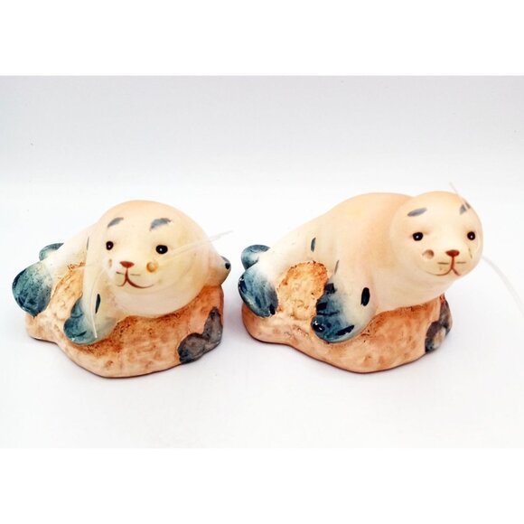 Sea Lions Figures Pair Vintage Playful Ceramic 4.5 Inch Nautical Life Decor - Picture 3 of 16
